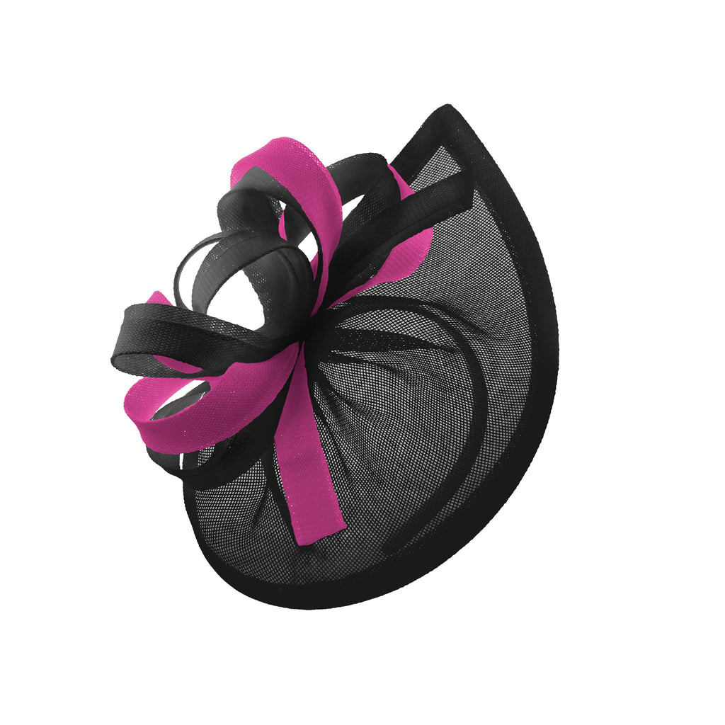 Caprilite Vegan MoonMix Hoop Fascinator Chapeau sur bandeau Mariage Ascot Races Sur mesure Sinamay Disc - Noir Fuchsia