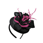 Black Fuchsia Mix Round Pillbox Bow Sinamay Headband Fascinator Weddings Ascot Hatinator Races
