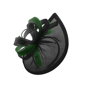Caprilite Vegan MoonMix Hoop Fascinator Hat on Headband Wedding Ascot Races Bespoke Sinamay Disc - Black Green