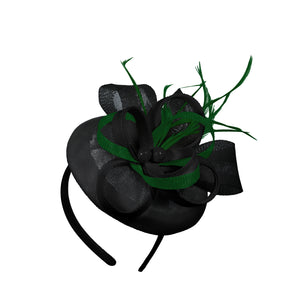 Black Green Mix Round Pillbox Bow Sinamay Headband Fascinator Weddings Ascot Hatinator Races