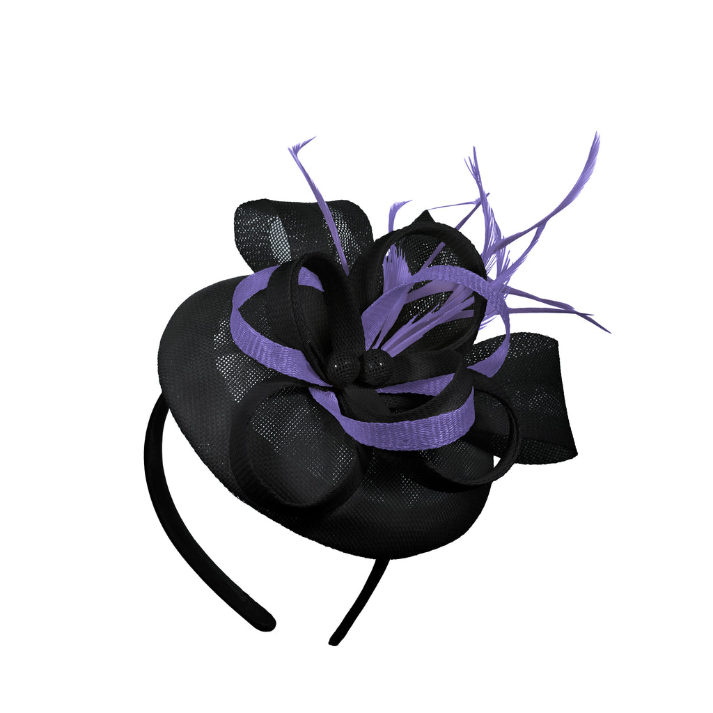 Black Lavender Mix Round Pillbox Bow Sinamay Headband Fascinator Weddings Ascot Hatinator Races