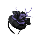 Black Lavender Mix Round Pillbox Bow Sinamay Headband Fascinator Weddings Ascot Hatinator Races
