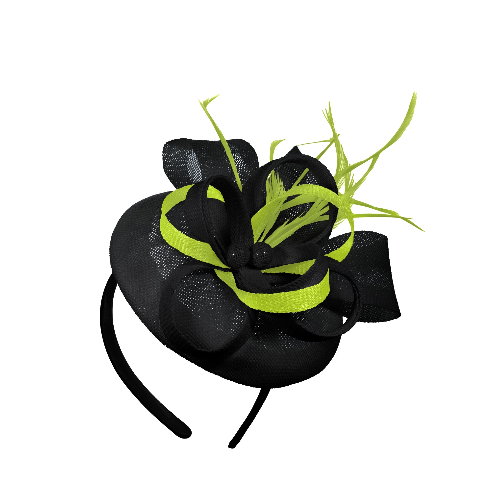 Black Lime Mix Round Pillbox Bow Sinamay Headband Fascinator Weddings Ascot Hatinator Races