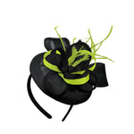 Black Lime Mix Round Pillbox Bow Sinamay Bandeau Fascinator Mariages Ascot Hatinator Races