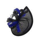 Caprilite Vegan MoonMix Hoop Fascinator Chapeau sur bandeau Mariage Ascot Races Sur mesure Sinamay Disc - Noir Bleu Royal