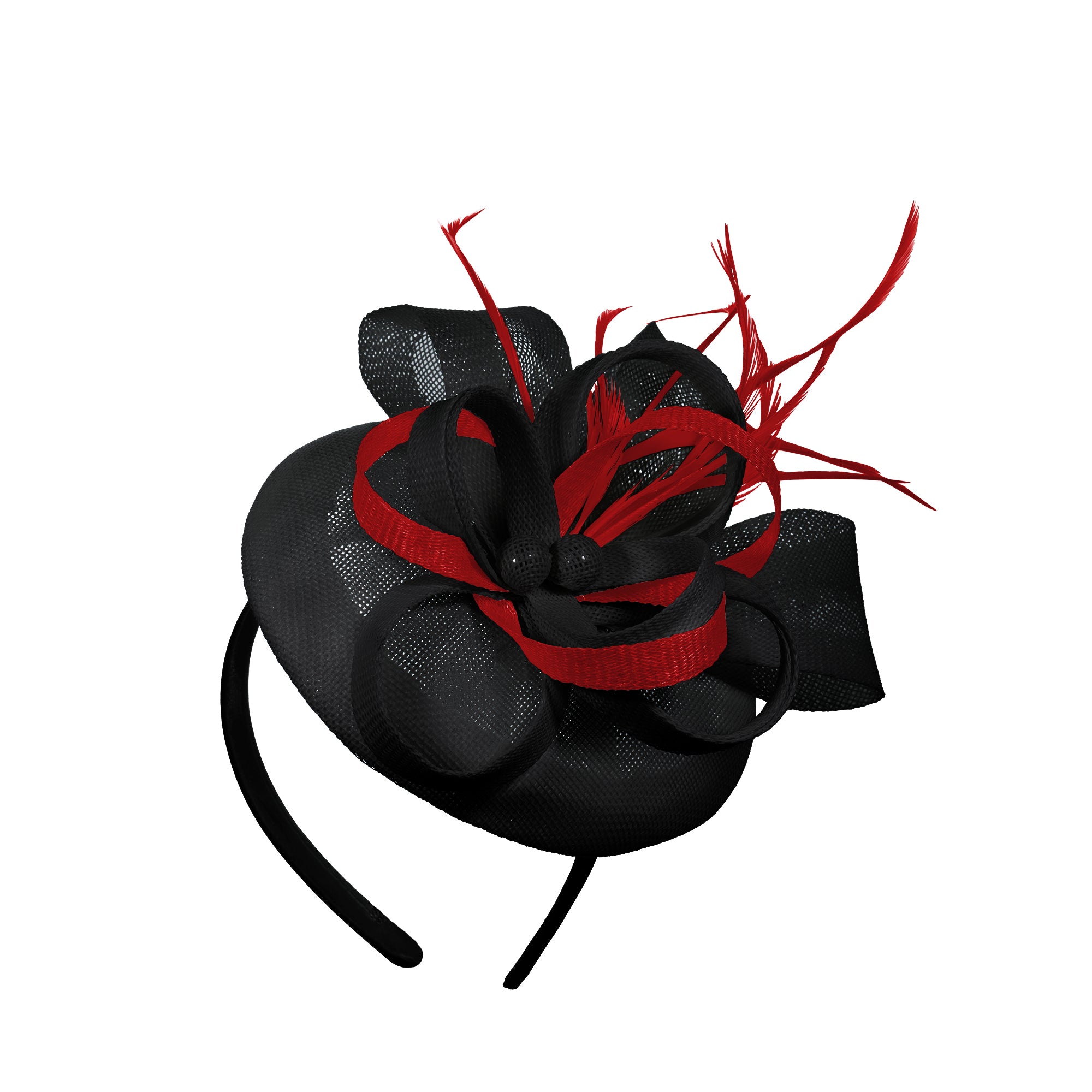 Black Red Mix Round Pillbox Bow Sinamay Headband Fascinator Weddings Ascot Hatinator Races