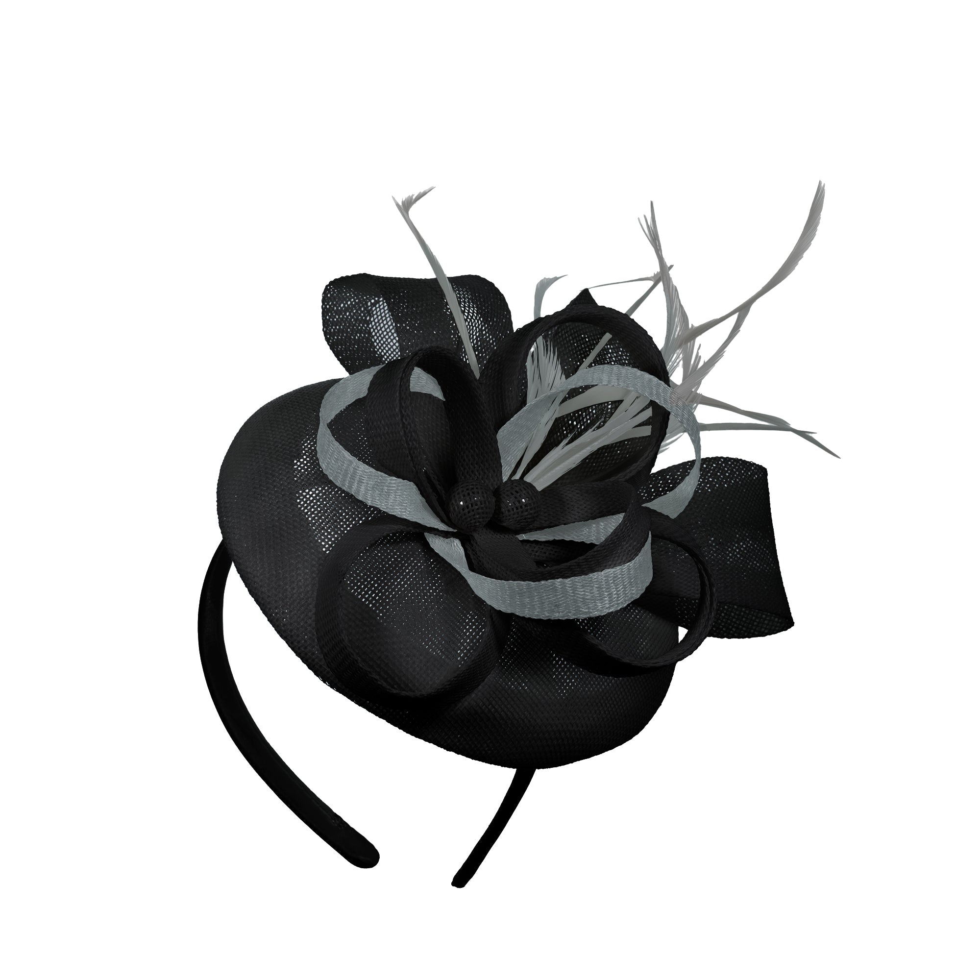 Black Silver Mix Round Pillbox Bow Sinamay Headband Fascinator Weddings Ascot Hatinator Races