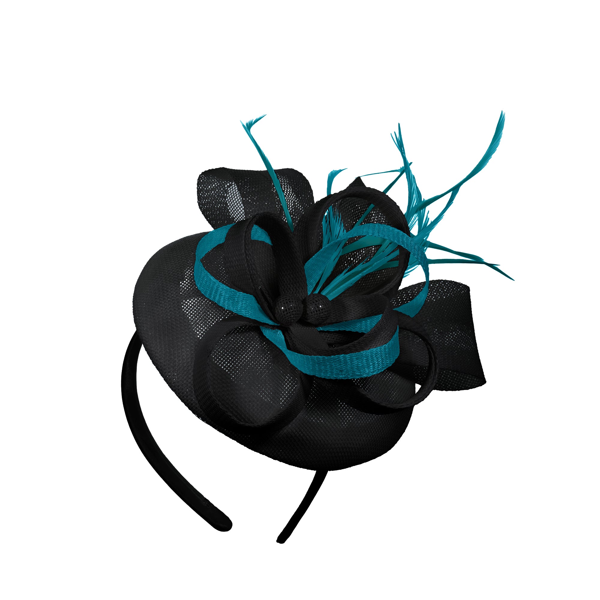 Black Teal Mix Round Pillbox Bow Sinamay Headband Fascinator Weddings Ascot Hatinator Races