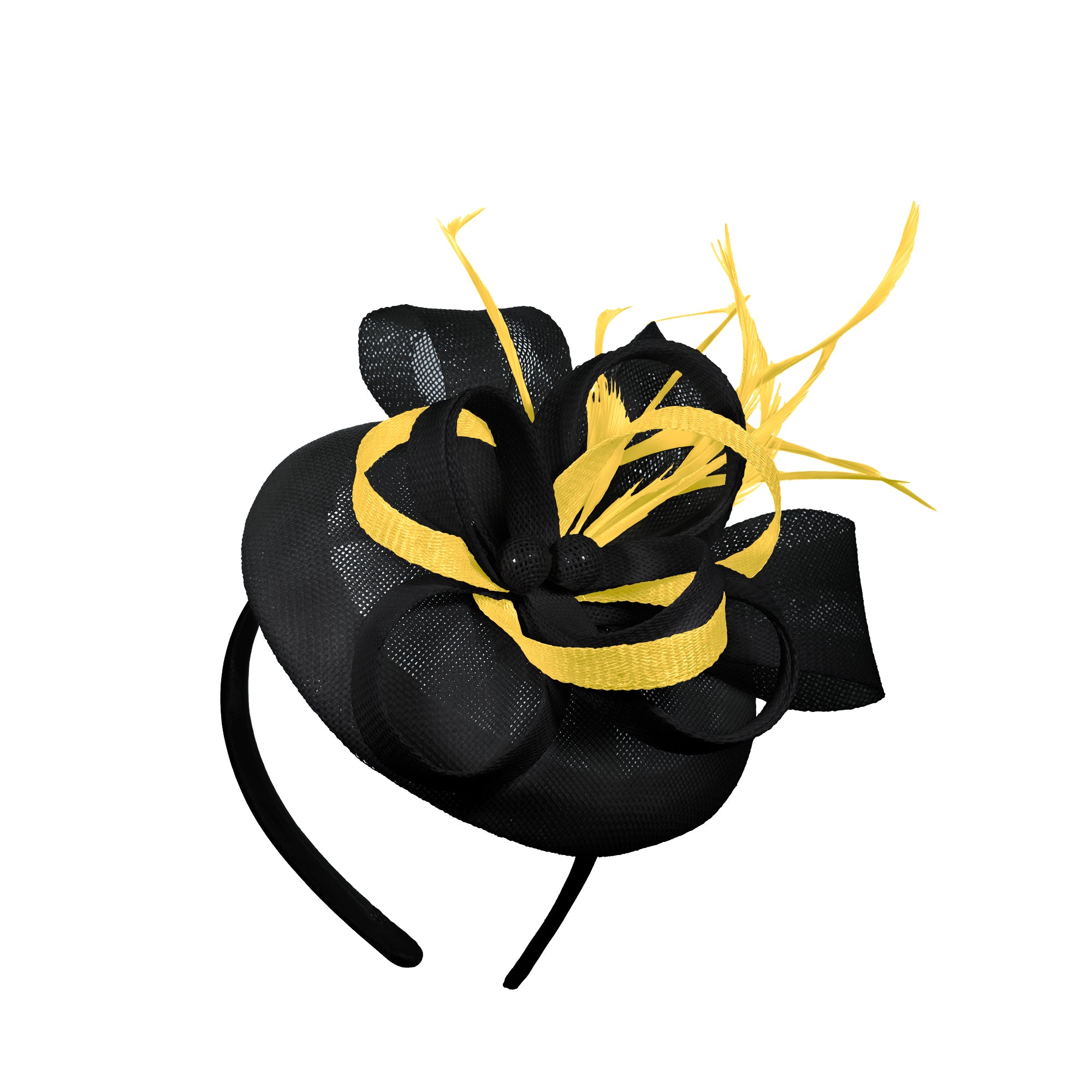 Black Yellow Mix Round Pillbox Bow Sinamay Headband Fascinator Weddings Ascot Hatinator Races