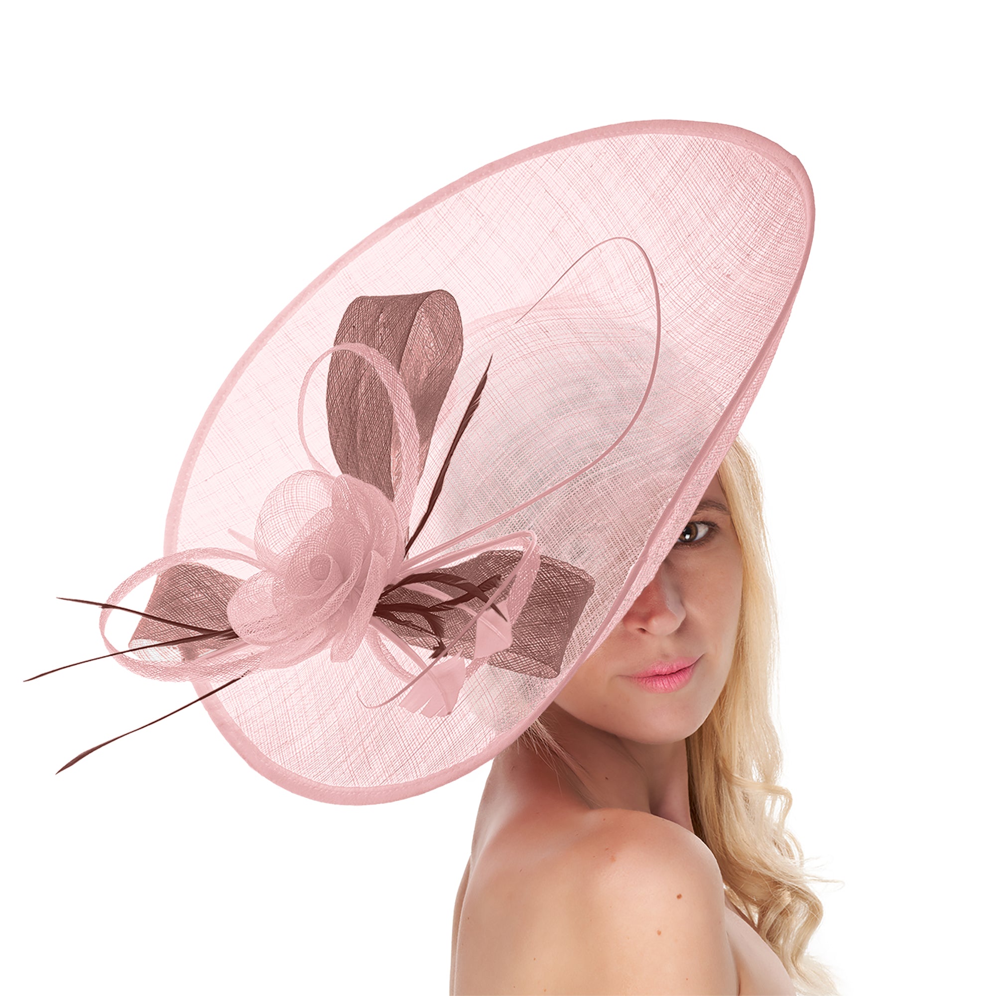 Blush Light Pale Pink Dusty Pink 41cm Large Sinamay Hatinator Disc Saucer Brim Hat Fascinator on Headband
