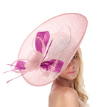 Blush Light Pale Pink Fuchsia 41cm Large Sinamay Hatinator Disc Saucer Brim Hat Fascinator on Headband