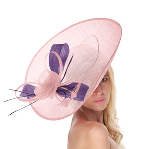 Blush Light Pale Pink Lavender 41cm Large Sinamay Hatinator Disc Saucer Brim Hat Fascinator on Headband