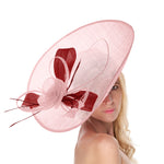 Blush Light Pale Pink Red 41cm Large Sinamay Hatinator Disc Saucer Brim Hat Fascinator on Headband