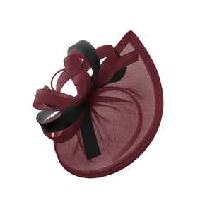 Caprilite Vegan MoonMix Hoop Fascinator Hat on Headband Wedding Ascot Races Bespoke Sinamay Disc - Burgundy Black