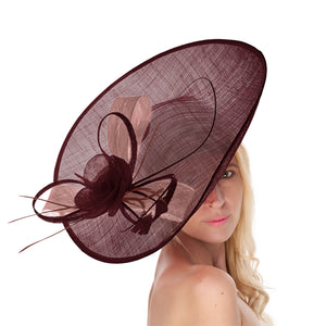 Bourgogne Dusty Pink Mix 41cm Mix Large Sinamay Hatinator Disc Saucer Brim Hat Fascinator sur bandeau