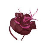 Burgundy Fuchsia Mix Round Pillbox Bow Sinamay Headband Fascinator Weddings Ascot Hatinator Races
