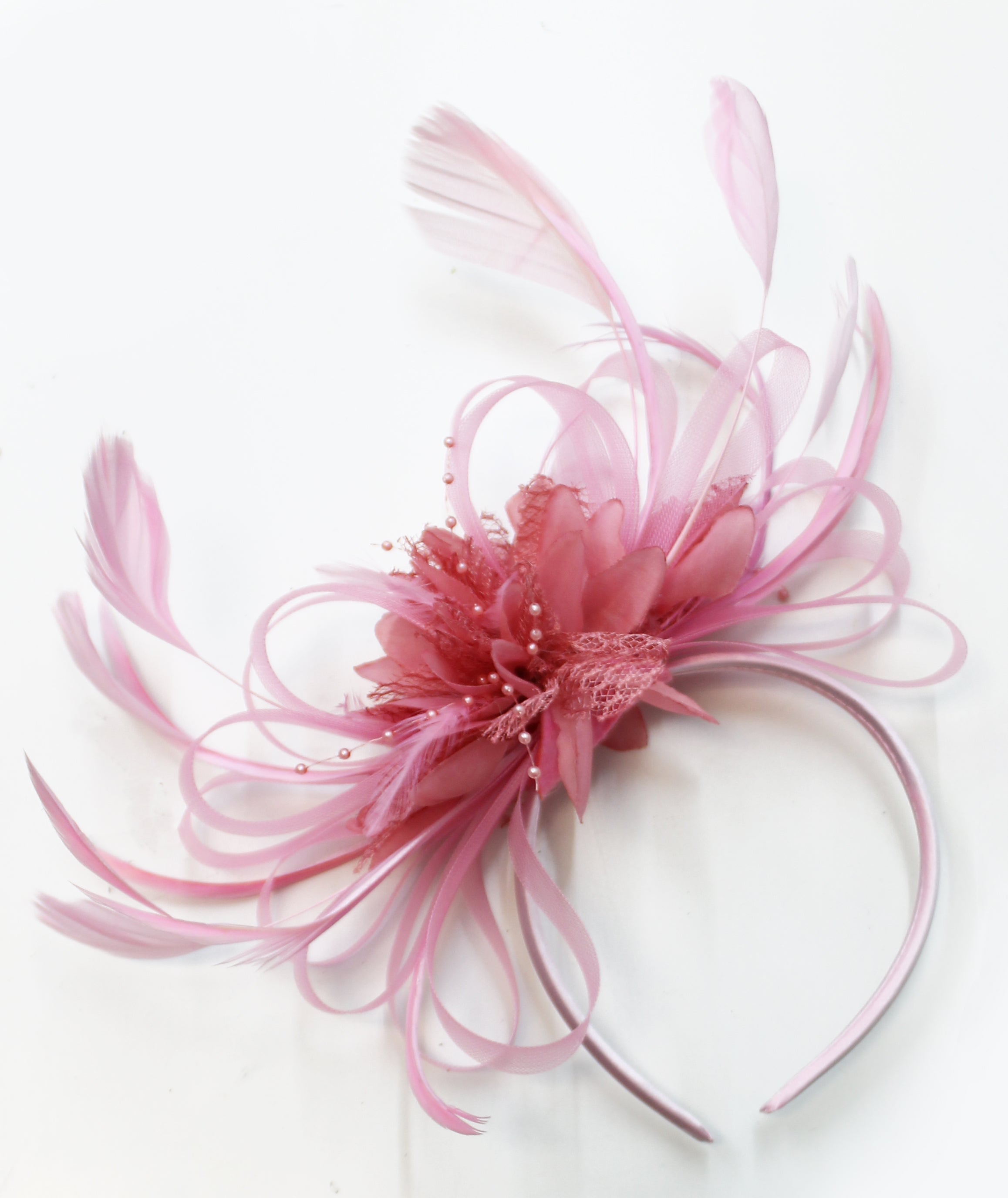 Baby Pink and Dusky Pink Hoopmix Fascinator on Headband