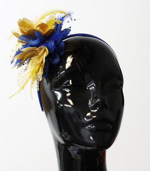 Small Blue and Gold Fascintor Flower on Headband