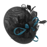 Caprilite Big Saucer Sinamay Black & Teal Mixed Colour Fascinator On Headband