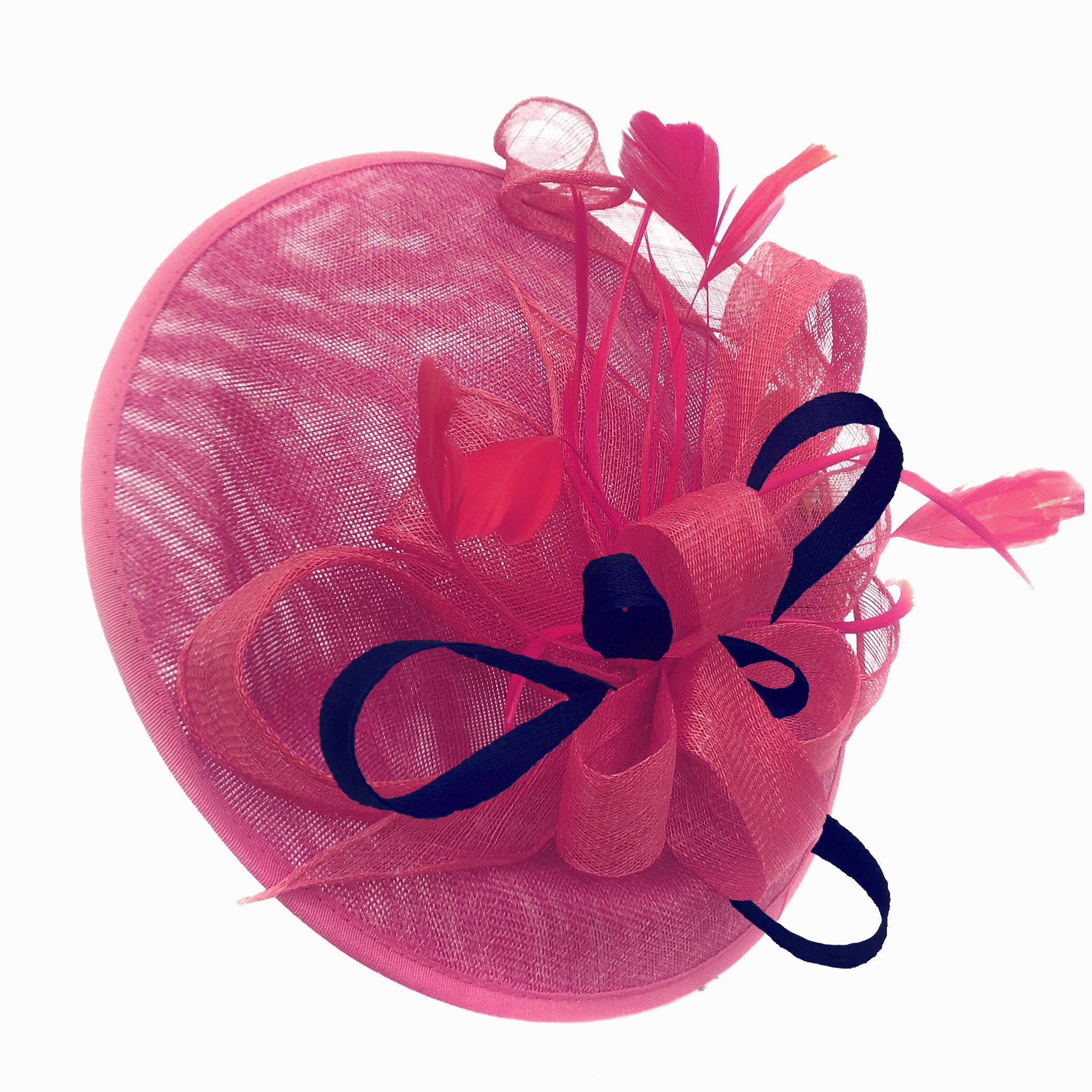 Caprilite Big Saucer Sinamay Fuchsia Hot Pink & Navy Mixed Colour Fascinator On Headband