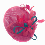 Caprilite Big Saucer Sinamay Fuchsia Hot Pink & Teal Mixed Colour Fascinator On Headband