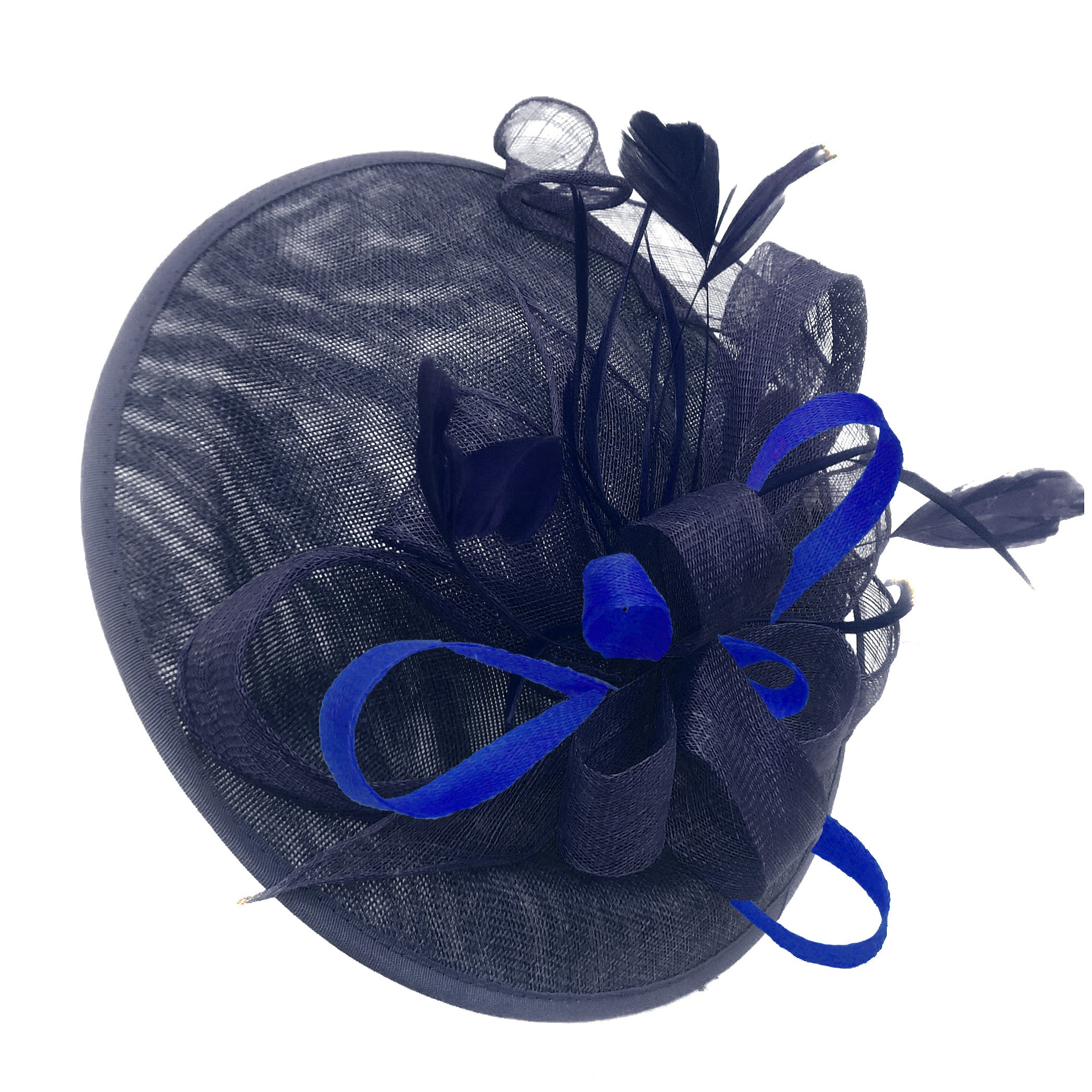 Caprilite Big Saucer Sinamay Navy Blue & Royal Blue Mixed Colour Fascinator On Headband