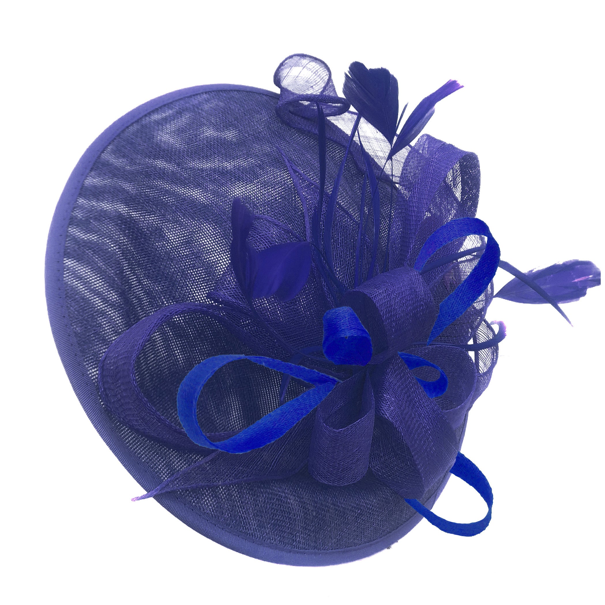 Caprilite Big Saucer Sinamay Royal Blue &amp; Royal Blue Mixed Color Bibi sur bandeau