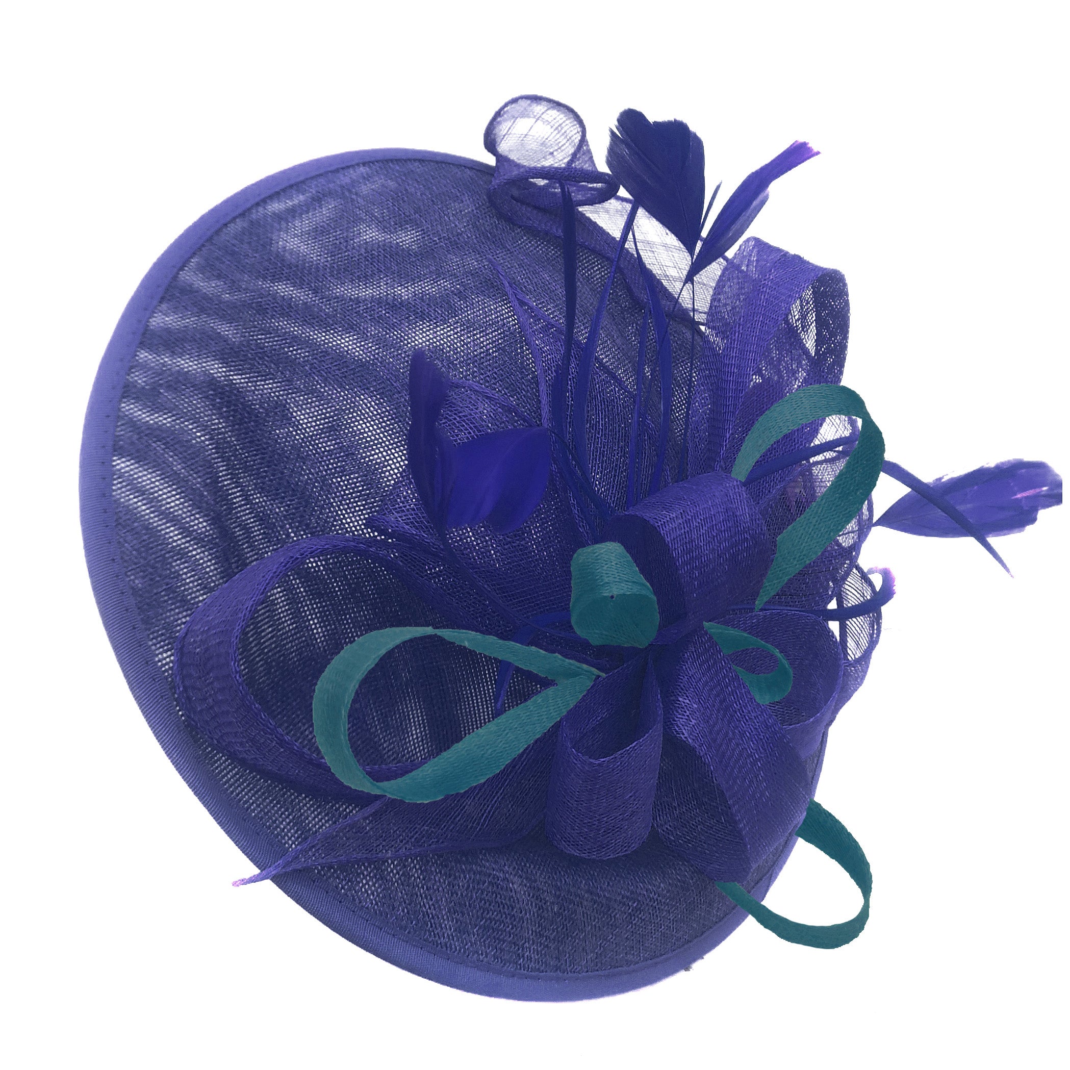 Caprilite Big Saucer Sinamay Royal Blue & Teal Mixed Colour Fascinator On Headband