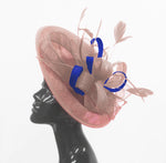 Caprilite Big Saucer Sinamay Dusty Pink & Royal Blue Mixed Colour Fascinator On Headband