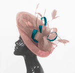 Caprilite Big Saucer Sinamay Dusty Pink & Teal Mixed Colour Fascinator On Headband