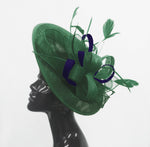 Caprilite Big Saucer Sinamay Green & Navy Mixed Colour Fascinator On Headband