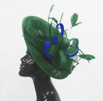 Caprilite Big Soucoupe Sinamay Vert &amp; Bleu Royal Couleur Mixte Bibi Sur Bandeau