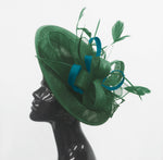 Caprilite Big Saucer Sinamay Green & Teal Mixed Colour Fascinator On Headband