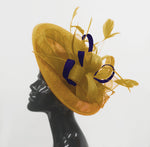 Caprilite Big Saucer Sinamay Gold Mustard & Navy Mixed Colour Fascinator On Headband