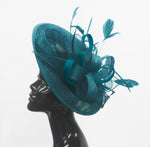 Caprilite Big Saucer Sinamay Teal Turquoise & Teal Mixed Colour Fascinator On Headband