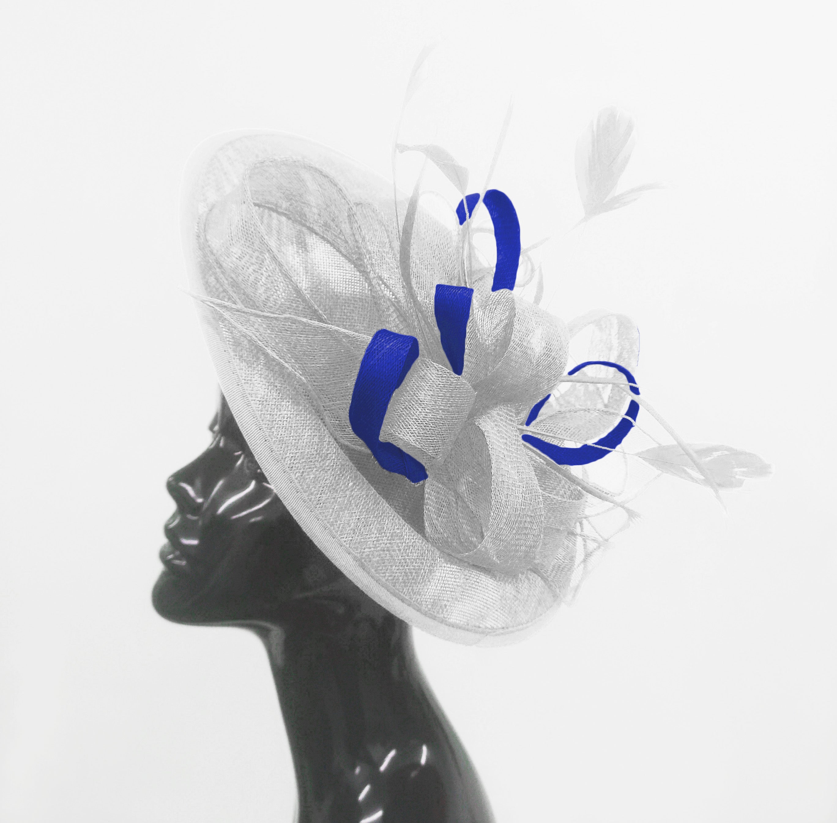 Caprilite Big Soucoupe Sinamay Blanc &amp; Bleu Royal Couleur Mixte Bibi Sur Bandeau