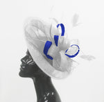 Caprilite Big Soucoupe Sinamay Blanc &amp; Bleu Royal Couleur Mixte Bibi Sur Bandeau