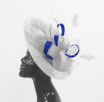 Caprilite Big Saucer Sinamay White & Royal Blue Mixed Colour Fascinator On Headband