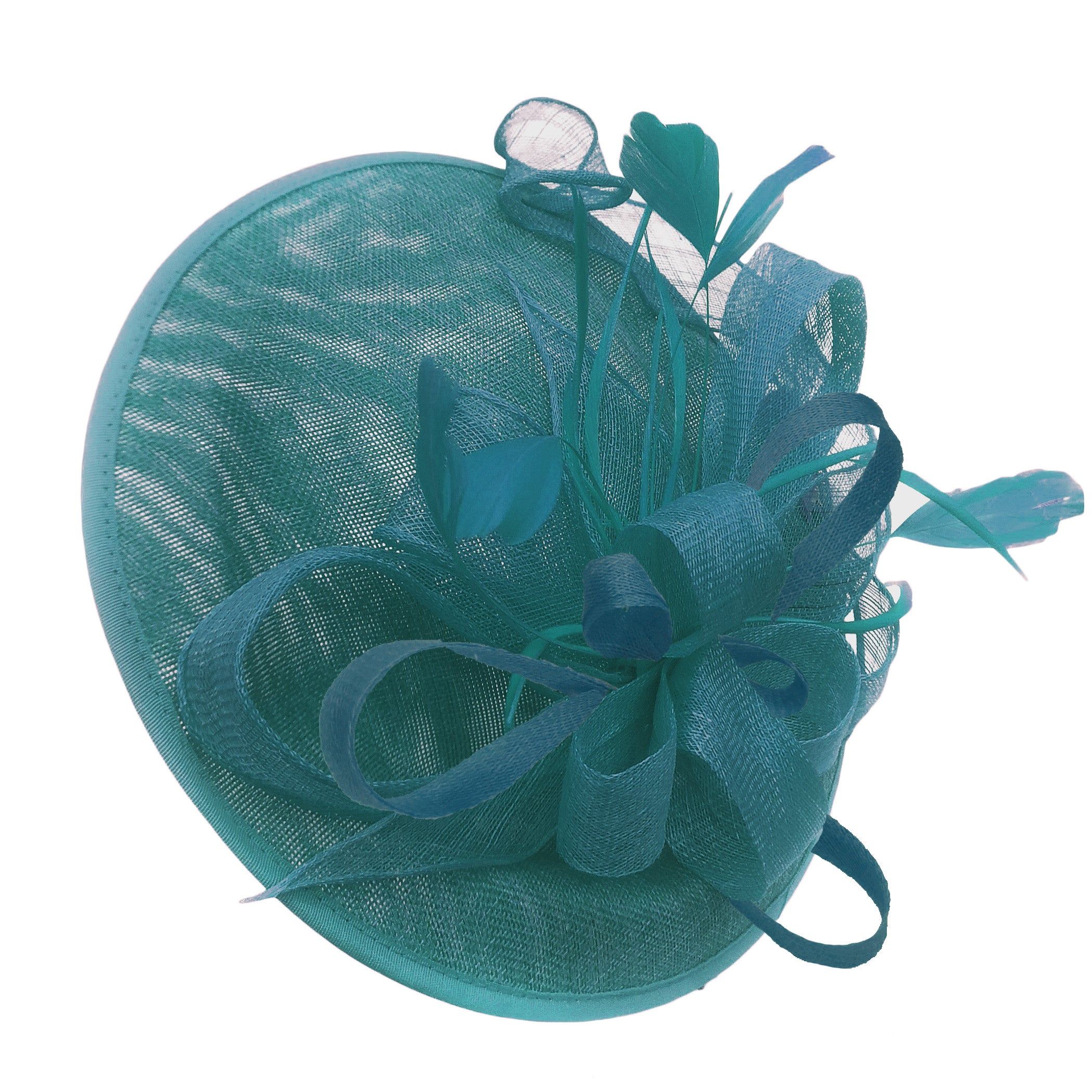 Caprilite Big Saucer Sinamay Teal Turquoise & Teal Mixed Colour Fascinator On Headband