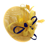 Caprilite Big Saucer Sinamay Yellow & Navy Mixed Colour Fascinator On Headband