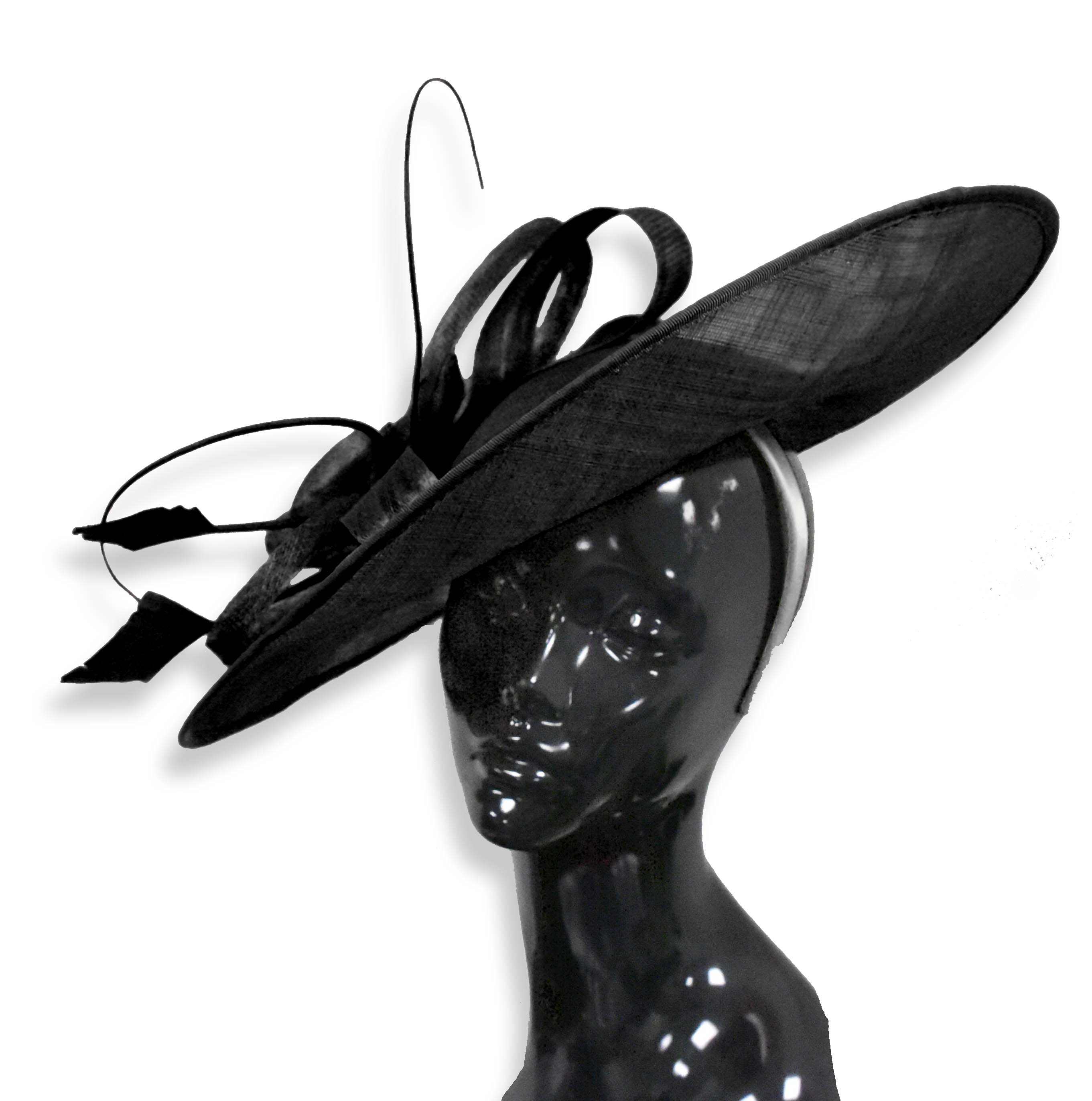 Noir 41 cm grand SInamay Hatinator disque soucoupe bord chapeau fascinateur sur bandeau