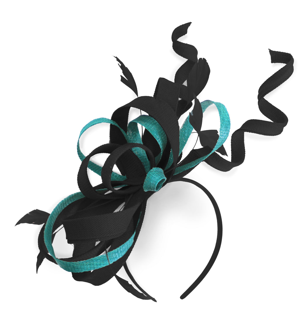 Caprilite Black and Light Turquoise Wedding Swirl Fascinator Headband Alice Band Ascot Races Loop Net