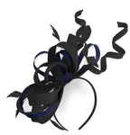 Caprilite Black and Navy Wedding Swirl Fascinator Headband Alice Band Ascot Races Loop Net