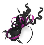 Caprilite Black and Plum Wedding Swirl Fascinator Headband Alice Band Ascot Races Loop Net