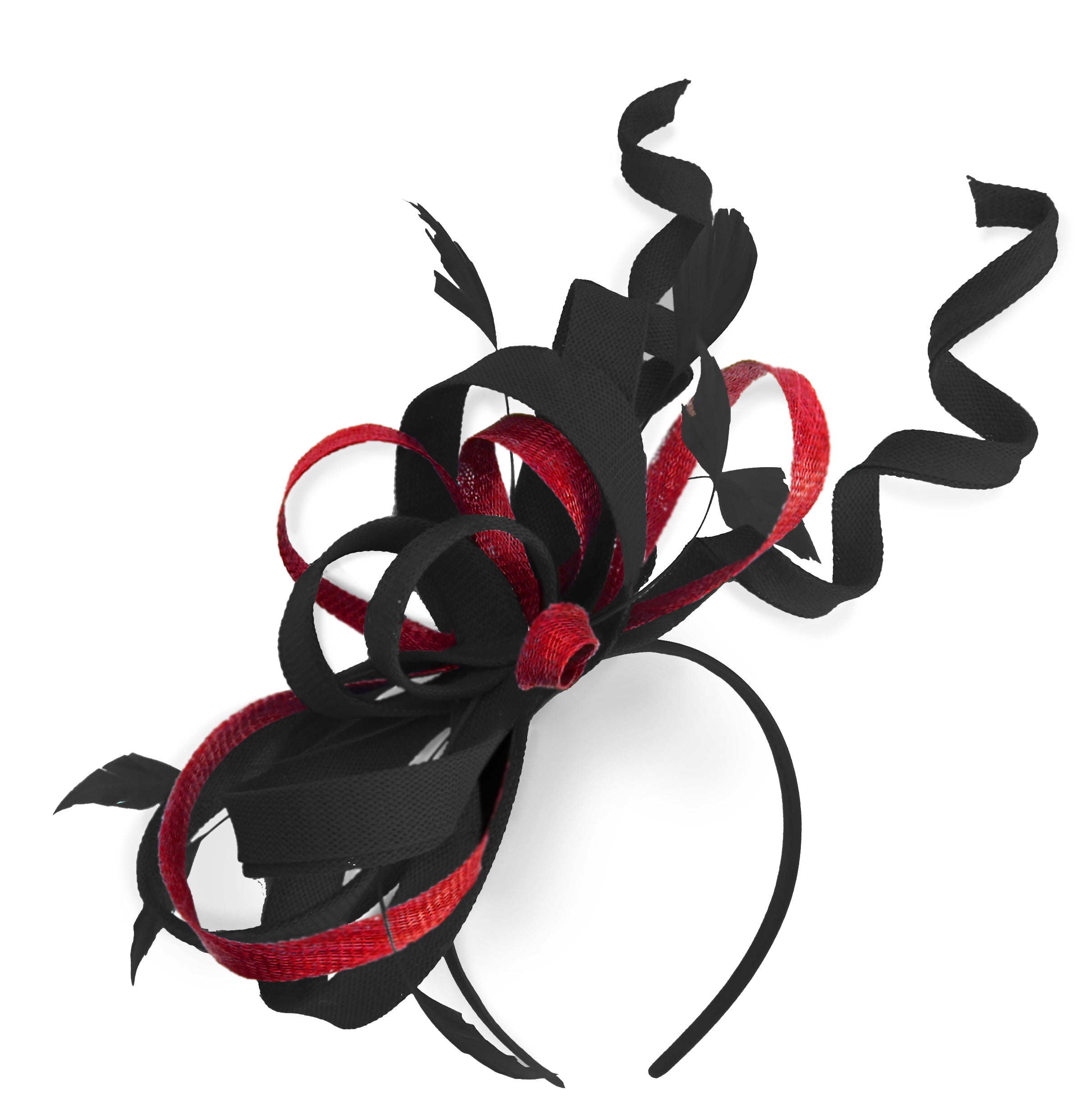 Caprilite Black and Red Wedding Swirl Fascinator Headband Alice Band Ascot Races Loop Net