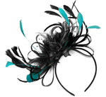 Caprilite Hoopmix Fascinator on Headband - Black with Teal Coque Feathers