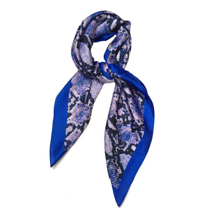 70cm x 70cm Square Scarf Blue Neon Snake Print Pattern Scarf Thin Silky Womens Summer Spring