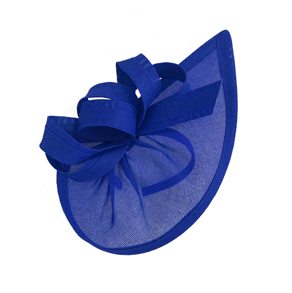 Caprilite Vegan Moon Hoop Fascinator Hat on Headband Wedding Ascot Races Bespoke Sinamay Disc - Royal Blue