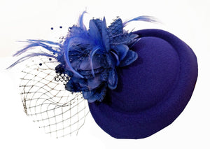 Cobalt Royal Blue Pillbox Fascinator with veil for weddings and ascot races caprilite uk online shop clip hat hatinator