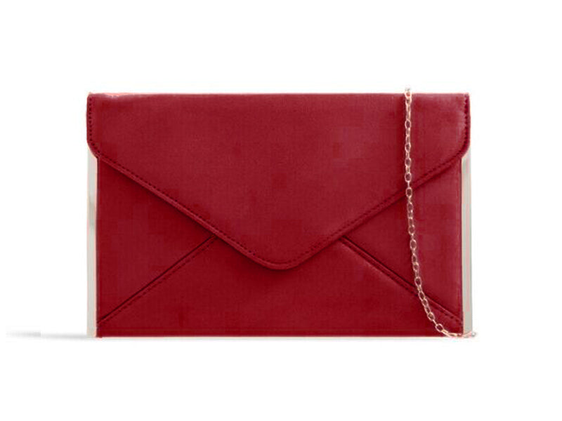 Caprilite Burgundy Velvet Envelope Womens Clutch Bag Handbag with Chain Shoulder Strap
